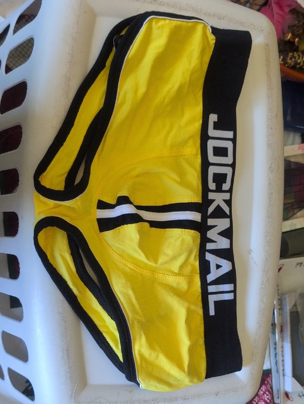 Jockmail Yellow Athletic Backless Briefs with Black Trim